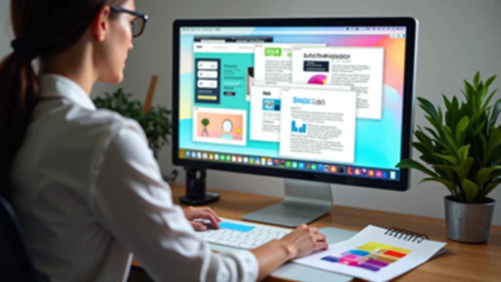 Modèles graphiques colorés sur écran d'ordinateur avec outils de design